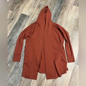 Mono B Open Front Hooded Rusty Red/Orange Oversized Cardigan Size Med